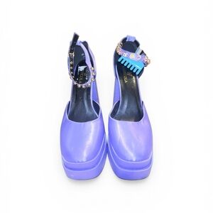 Lavender Platform Mary Jane Pumps with Jeweled Ankle Strap